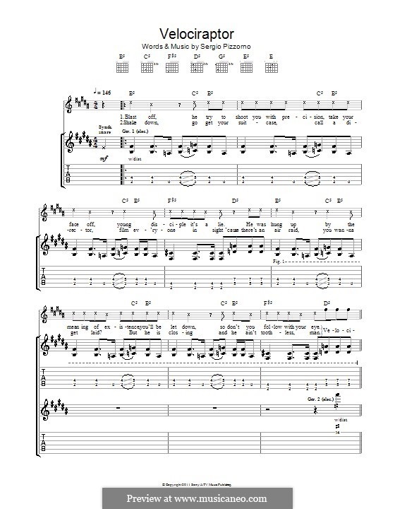 Velociraptor! (Kasabian): For guitar with tab by Sergio Pizzorno