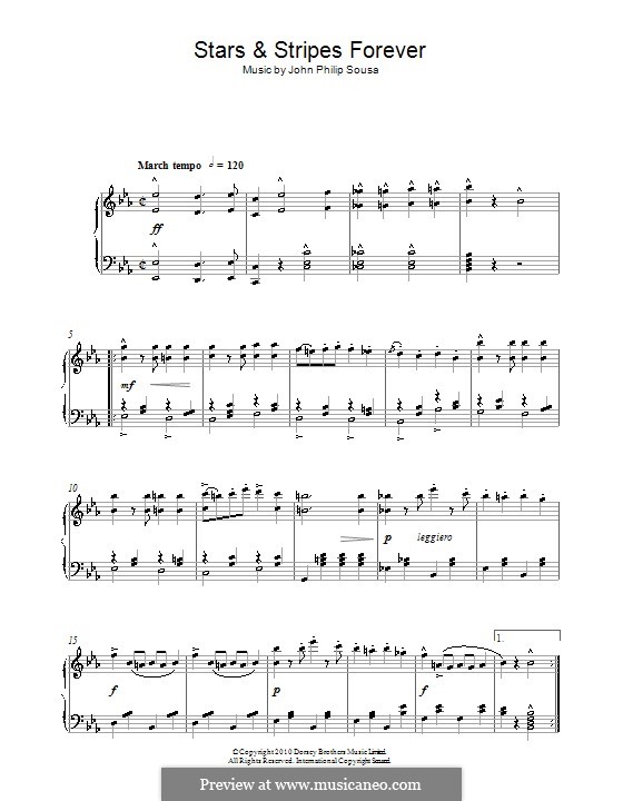 Stars and Stripes Forever : For piano by John Philip Sousa