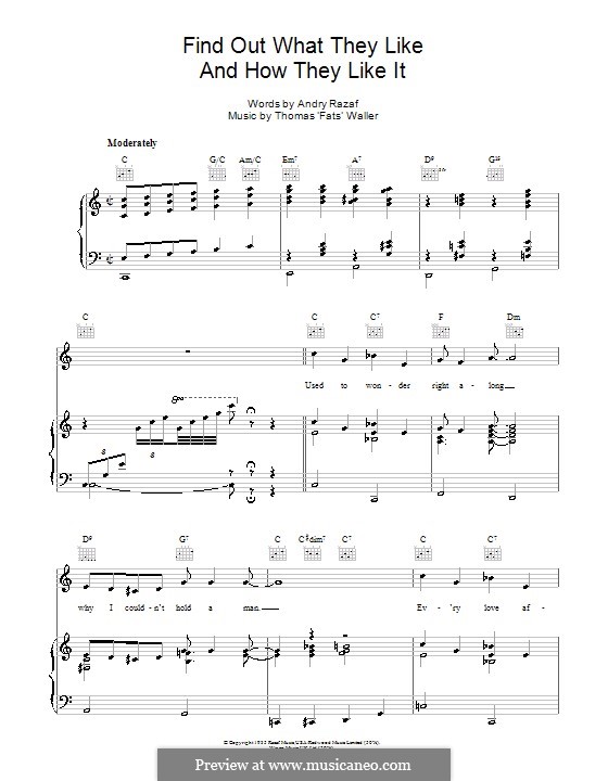 Find Out What They Like and How They Like It: For voice and piano (or guitar) by Fats Waller