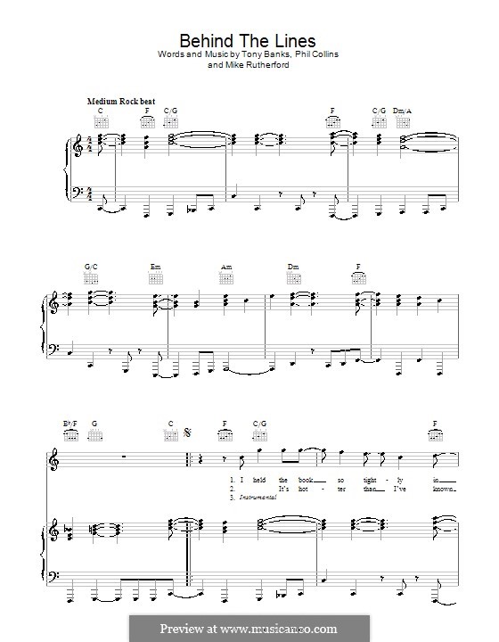 Behind the Lines (Genesis): For voice and piano (or guitar) by Tony Banks, Mike Rutherford, Phil Collins
