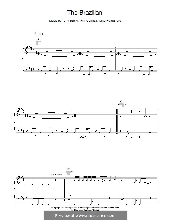 The Brazilian (Genesis): For voice and piano (or guitar) by Tony Banks, Mike Rutherford, Phil Collins