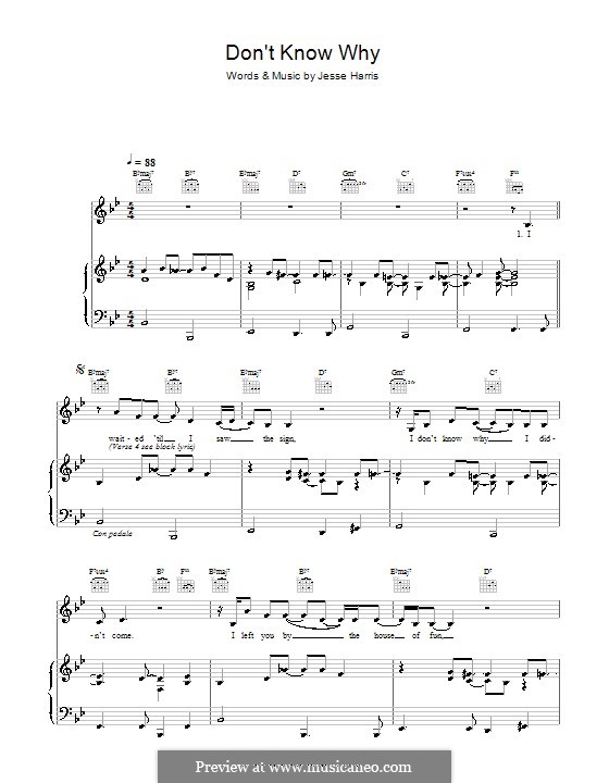 Don't Know Why (Norah Jones) by J. Harris sheet music on MusicaNeo
