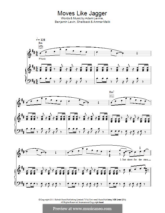Moves Like Jagger (Maroon 5): For voice and piano (or guitar) by Shellback, Adam Levine, Ammar Malik, Benjamin Levin