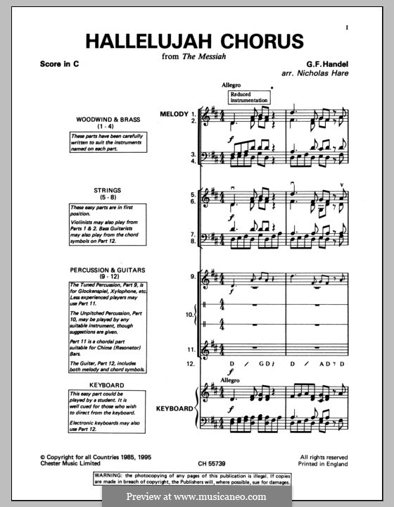 No.44 Hallelujah (Printable Scores): Classroom band pack by Georg Friedrich Händel