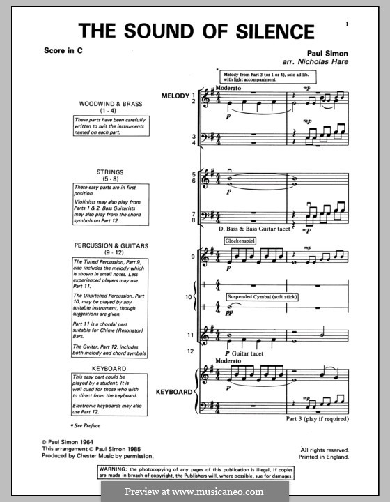 The Sound of Silence (Simon & Garfunkel): Classroom band pack by Paul Simon
