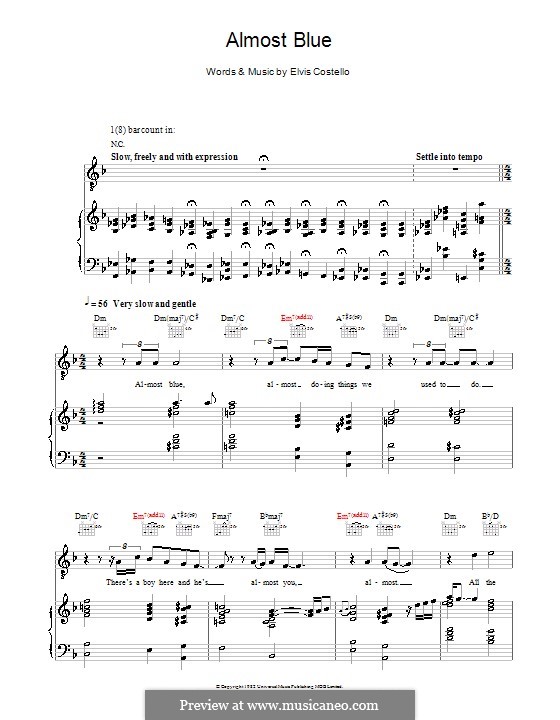 Almost Blue (Diana Krall): For voice and piano (or guitar) by Elvis Costello