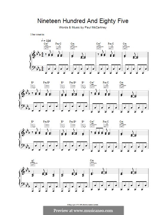 Nineteen Hundred and Eighty Five (Wings): For voice and piano (or guitar) by Paul McCartney