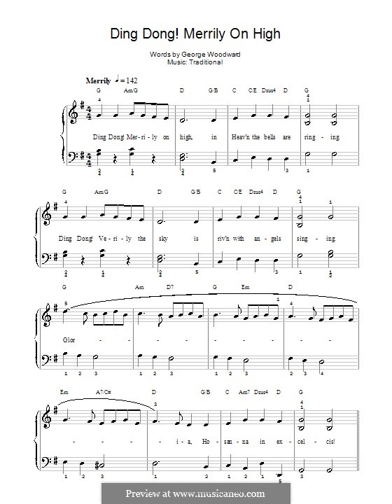 Ding Dong! Merrily on High (Printable Scores): For piano (with chords) by folklore