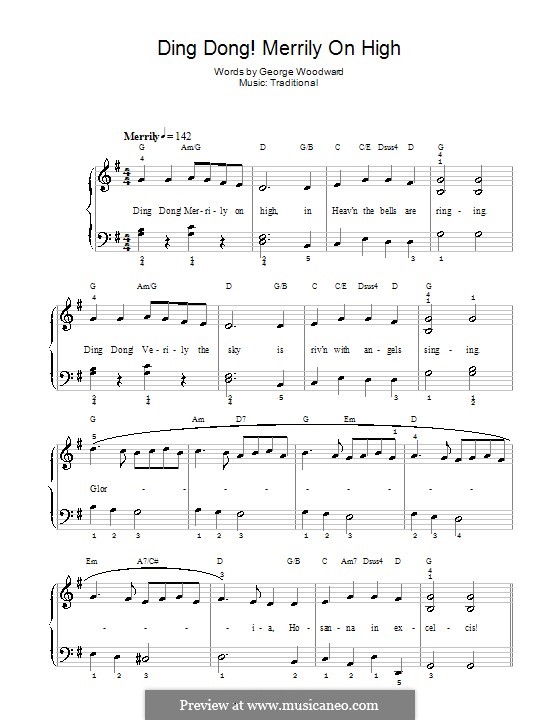 Ding Dong! Merrily on High (Printable Scores): For piano (with chords) by folklore