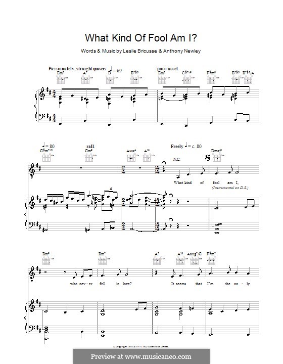 What Kind of Fool am I: For voice and piano (or guitar) by Anthony Newley, Leslie Bricusse
