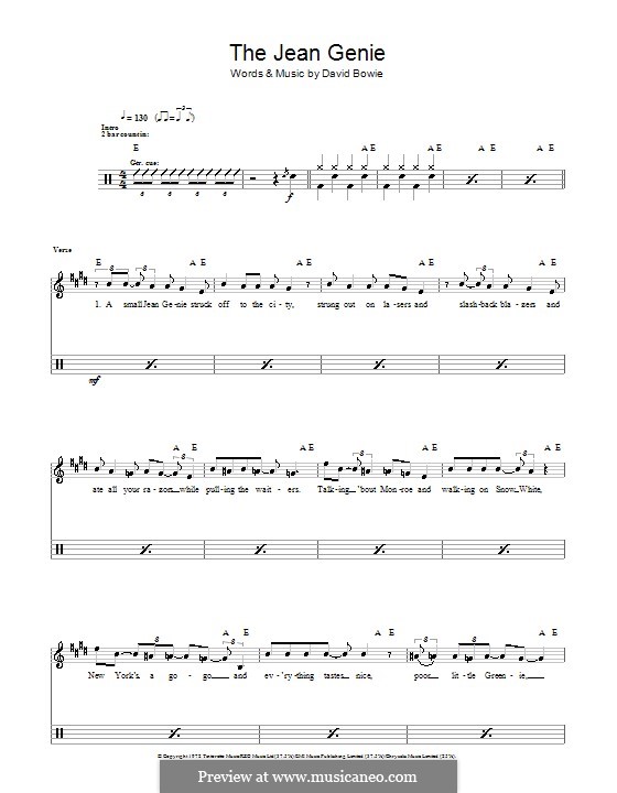 The Jean Genie by D. Bowie sheet music on MusicaNeo