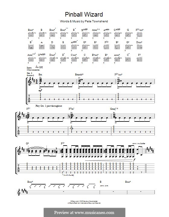 Pinball Wizard (The Who): For guitar with tablature by Peter Townshend