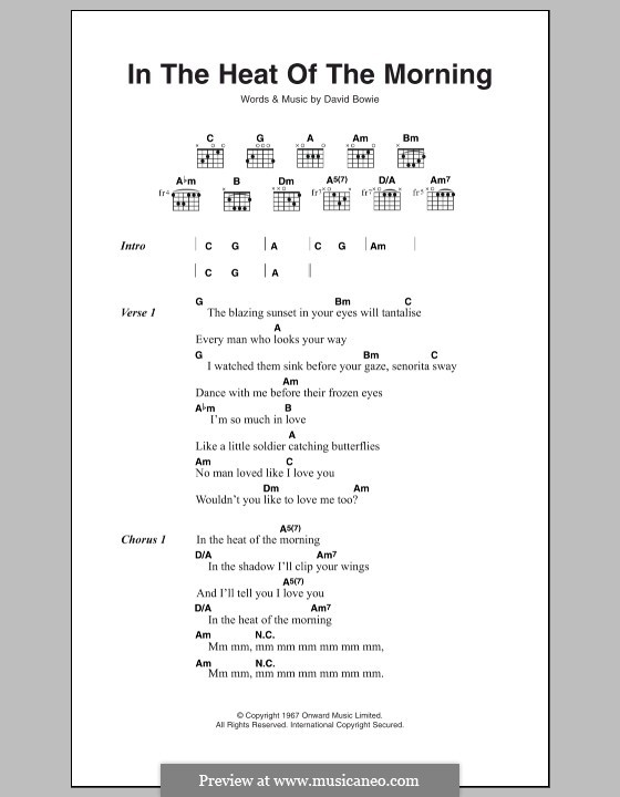 In the Heat of the Morning: Lyrics and chords by David Bowie