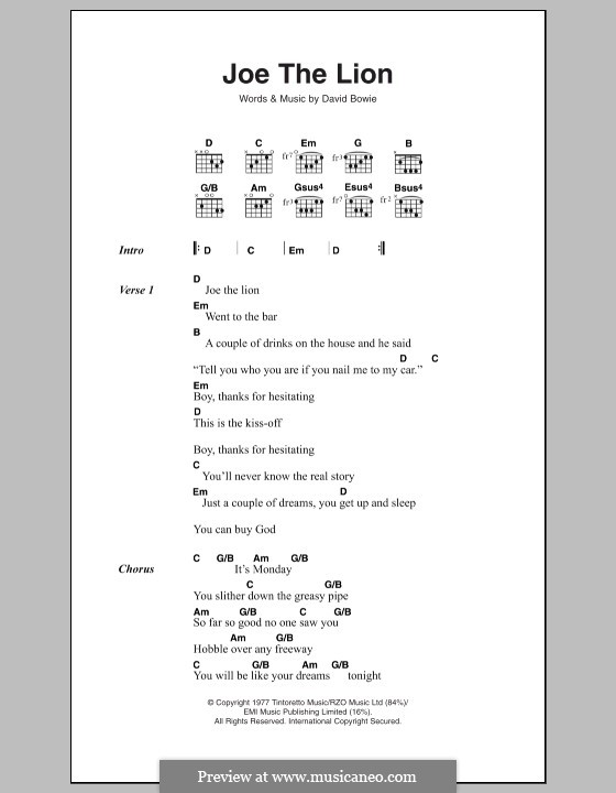 Joe the Lion: Lyrics and chords by David Bowie