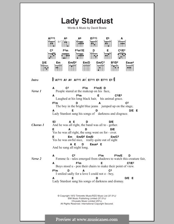 Lady Stardust: Lyrics and chords by David Bowie