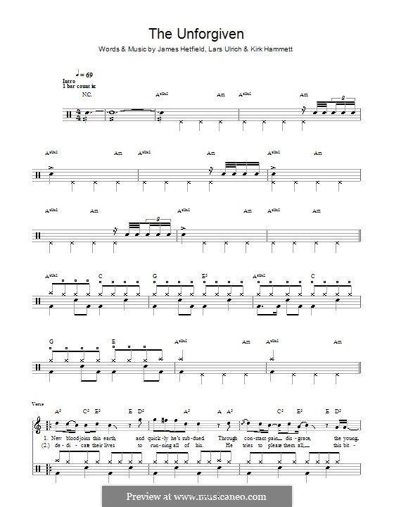 The Unforgiven (Metallica): For drums by James Hetfield, Kirk Hammett, Lars Ulrich