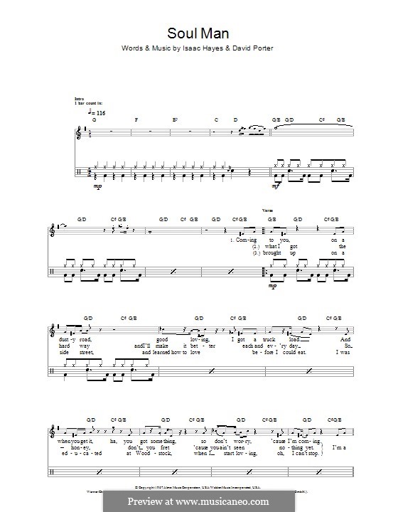 Soul Man (Sam & Dave): For drums by David Porter, Isaac Hayes