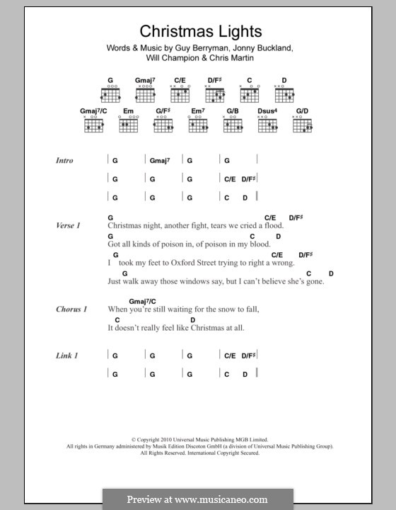 Christmas Lights (Coldplay): Lyrics and chords by Chris Martin, Guy Berryman, Jonny Buckland, Will Champion