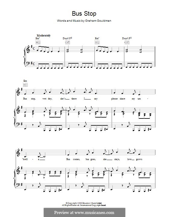 Bus Stop (The Hollies): For voice and piano (or guitar) by Graham Gouldman