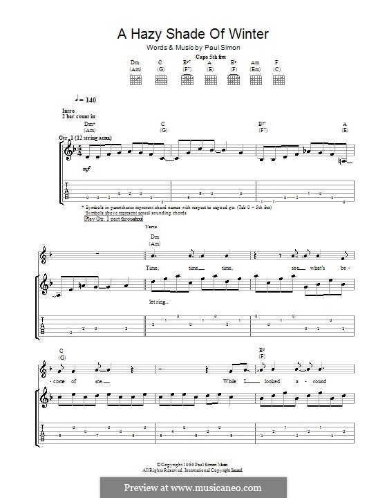 A Hazy Shade of Winter (Simon & Garfunkel): For guitar with tab by Paul Simon