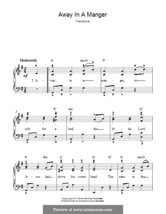 Away in a Manger: For easy piano by William (James) Kirkpatrick