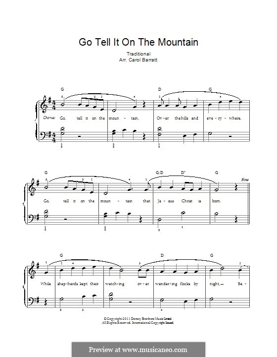 Go, Tell it on the Mountain (Printable Scores): For voice and piano by folklore