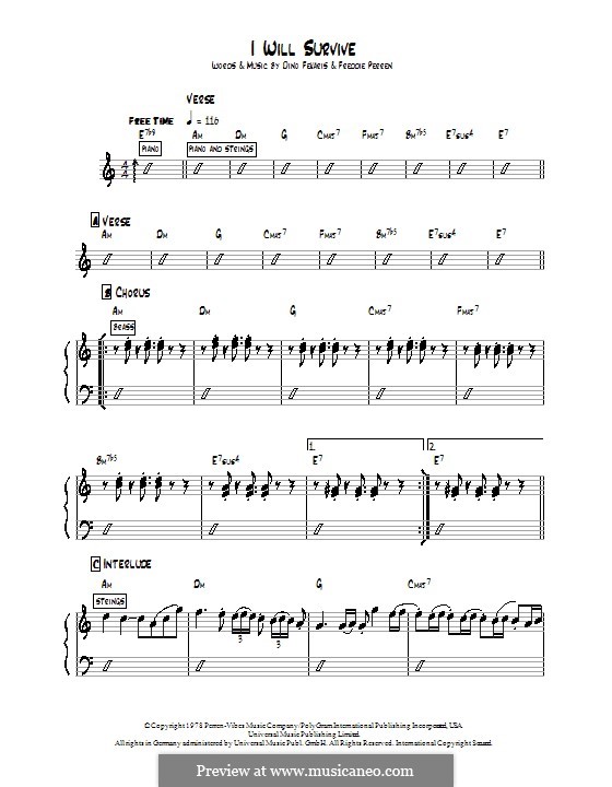I Will Survive (Gloria Gaynor): For keyboard by Dino Fekaris, Freddie Perren
