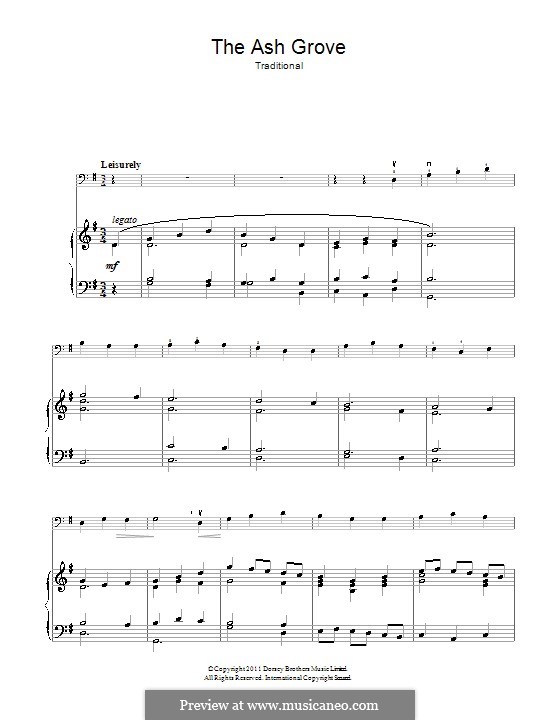 The Ash Grove (printable scores): For cello and piano by folklore