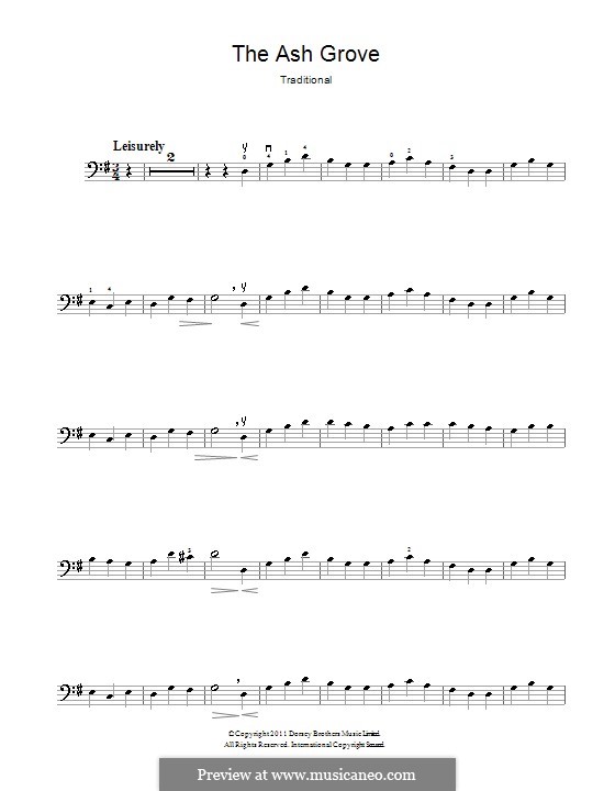The Ash Grove (printable scores): For cello by folklore