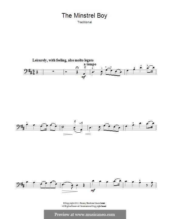 The Minstrel Boy (printable score): For cello by folklore