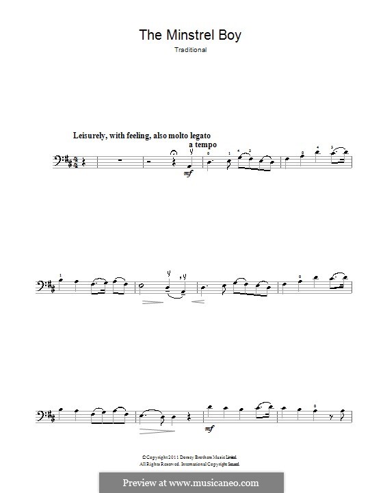 The Minstrel Boy (printable score): For cello by folklore