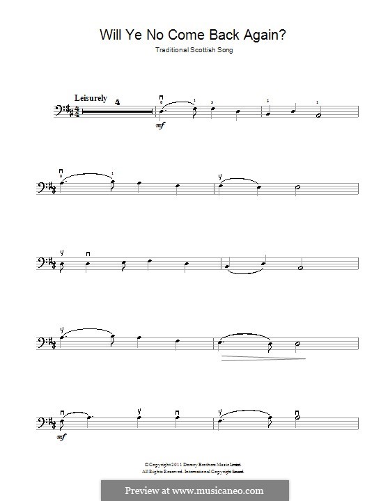 Will Ye No Come Back Again: For cello by folklore