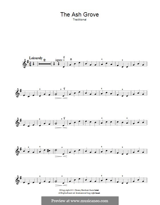 The Ash Grove (printable scores): For violin by folklore