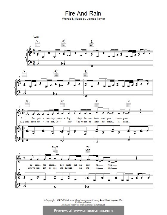 Fire and Rain: For voice and piano (or guitar) by James Taylor