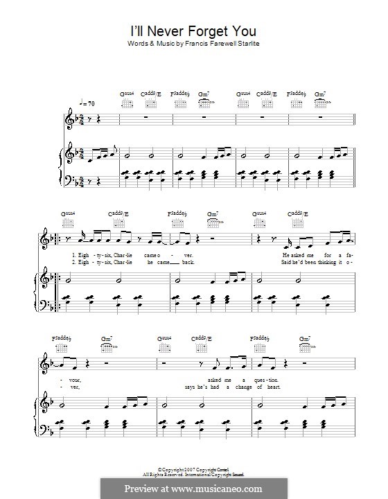 I will never forget you sheet music download free in pdf or midi.