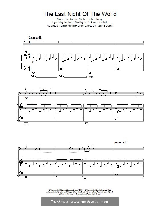 The Last Night of the World: For cello and piano by Claude-Michel Schönberg
