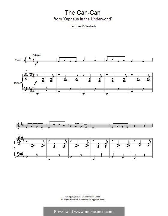 Can-Can (Printable Scores): For violin and piano by Jacques Offenbach