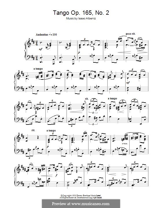 No.2 Tango: For piano by Isaac Albéniz