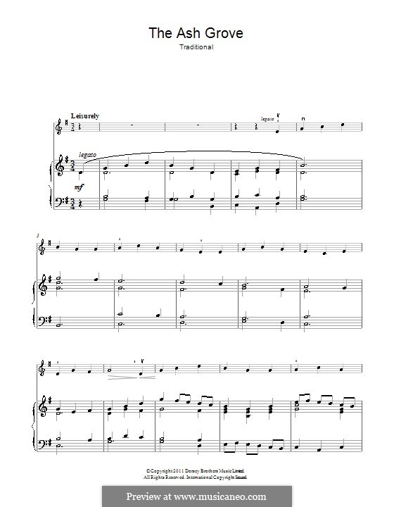 The Ash Grove (printable scores): For violin and piano by folklore