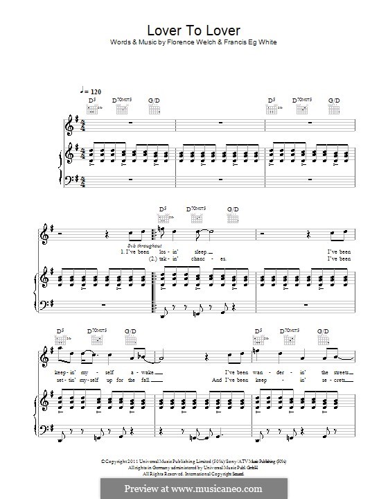 Lover to Lover (Florence and The Machine): For voice and piano (or guitar) by Florence Welch, Eg White