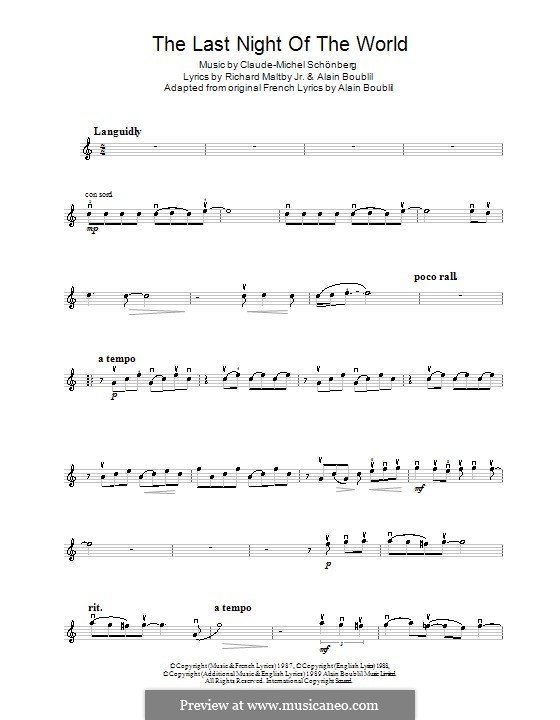 The Last Night of the World: For violin by Claude-Michel Schönberg