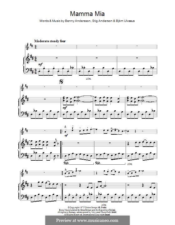 Mamma Mia (ABBA): For violin and piano by Benny Andersson, Björn Ulvaeus, Stig Anderson