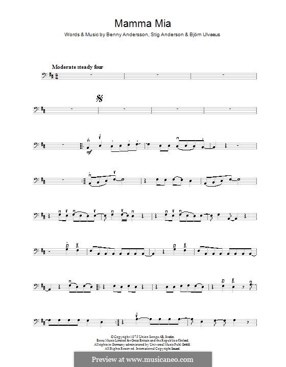 Mamma Mia (ABBA): For cello by Benny Andersson, Björn Ulvaeus, Stig Anderson