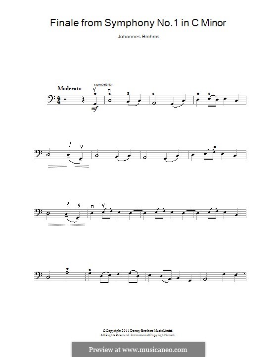 Movement IV: Theme. Version for cello by Johannes Brahms