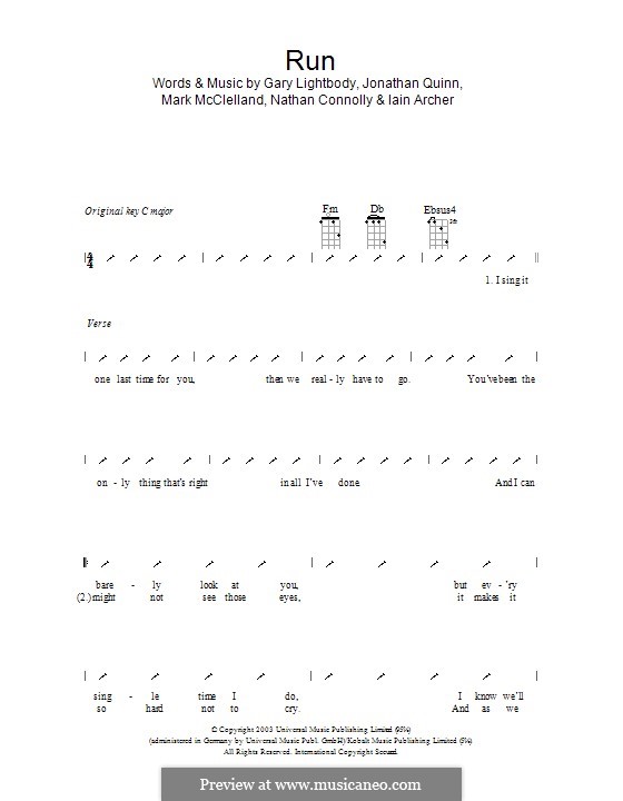 Run: Ukulele with strumming patterns by Gary Lightbody, Iain Archer, Jonathan Quinn, Mark McClelland, Nathan Connolly