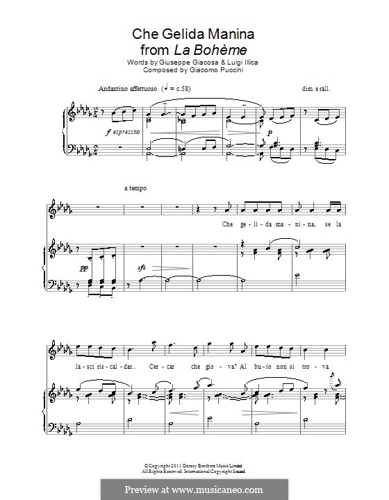 Che gelida manina: For voice and piano by Giacomo Puccini