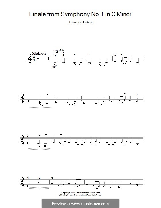 Movement IV: Theme. Version for violin by Johannes Brahms