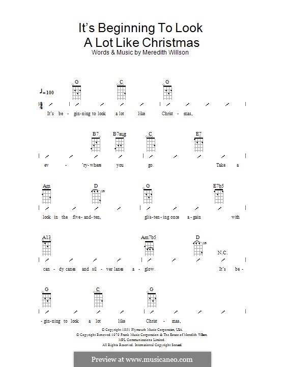 It's Beginning to Look a Lot Like Christmas (Perry Como): Ukulele with strumming patterns by Meredith Willson