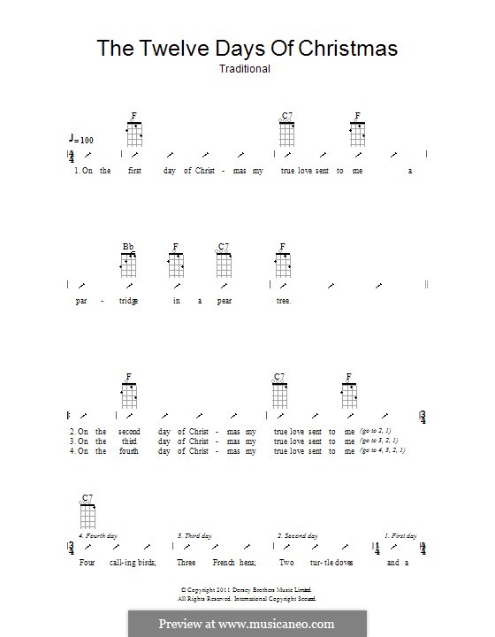 The Twelve Days of Christmas: Ukulele with strumming patterns by folklore