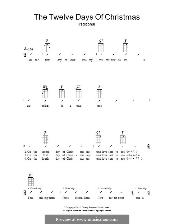 The Twelve Days of Christmas: Ukulele with strumming patterns by folklore